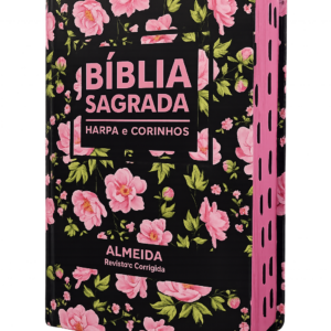 Bíblia Sagrada Tamanho Grande Com Harpa Palavras de Jesus em Preto com Flores Rosa